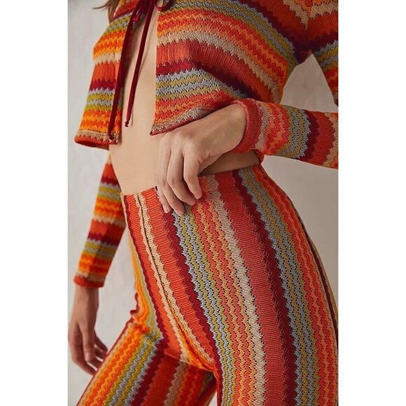 NWT FREE PEOPLE Sz L KINGSTON PANTS MULTI COLORED FLARES X ONLY HEARTS - Picture 3 of 3